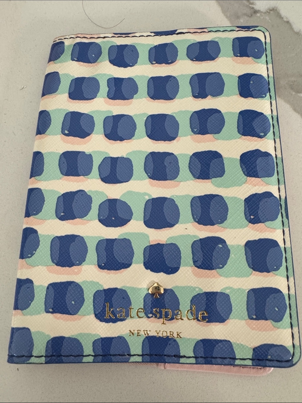 NEW kate spade patterned passport case in navy, mint & blush